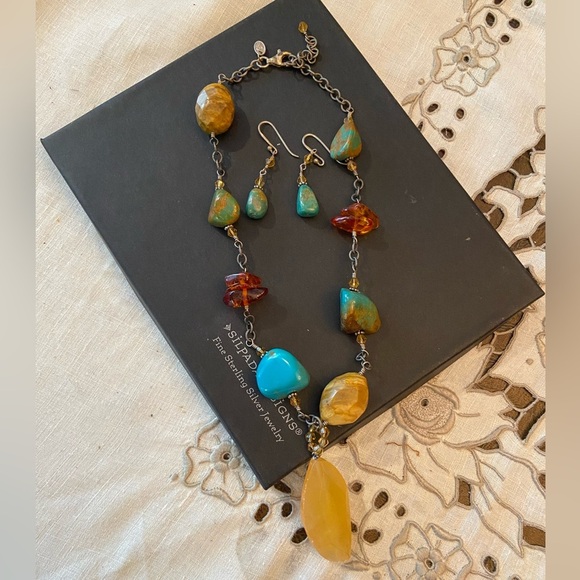 Silpada Turquoise, Jasper and Amber Necklace and earrings - Picture 1 of 6